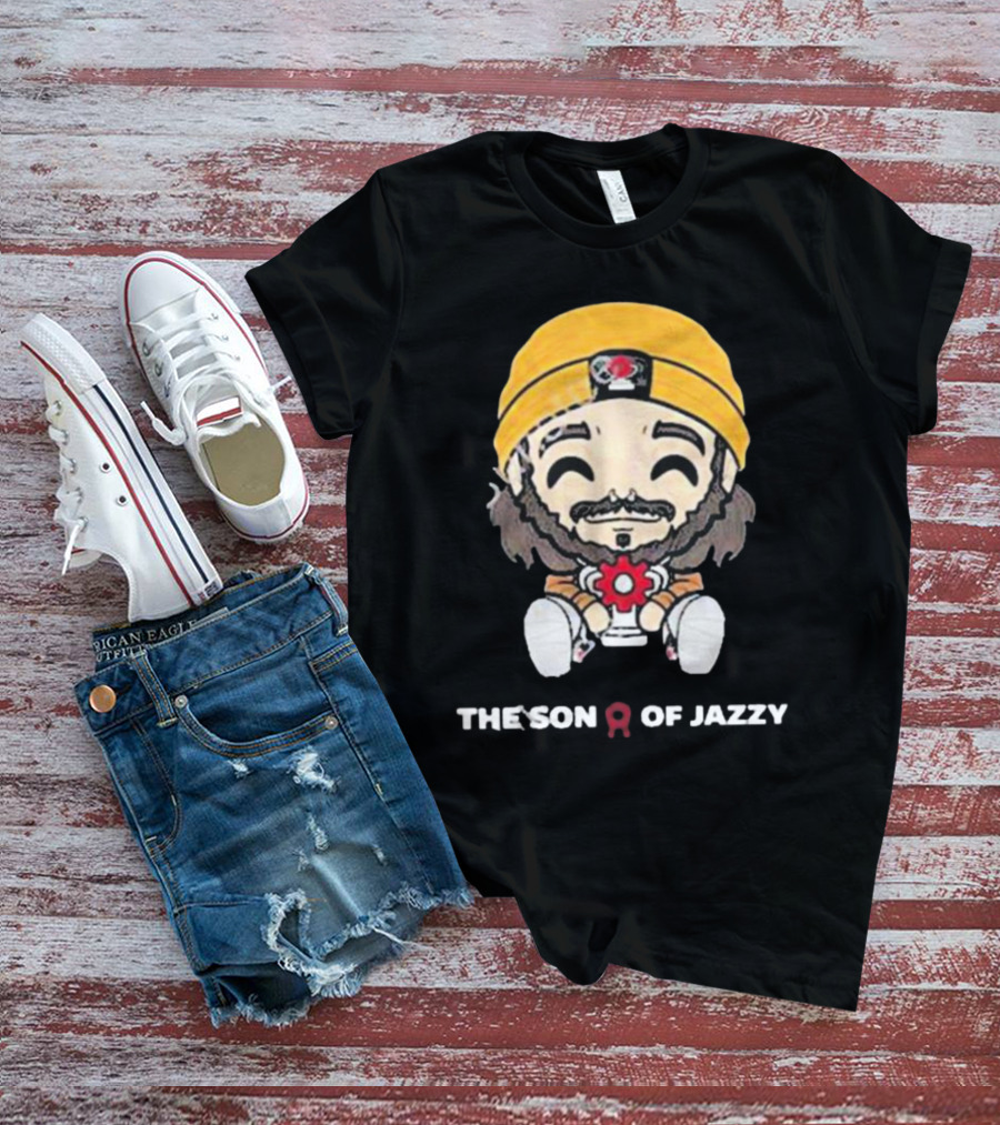 Son Of Jazzy Whimsical Cartoon Character With Yellow Beanie And Flower T-Shirt