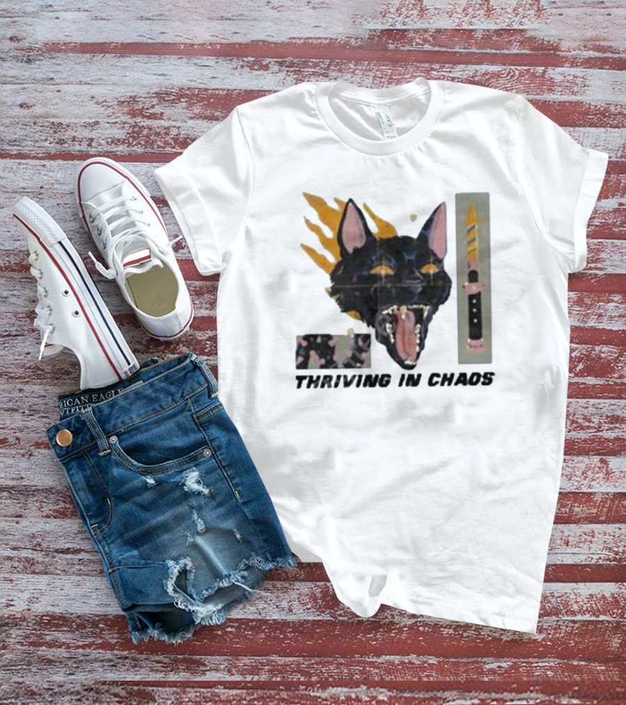 Galactixy Thriving In Chaos Cat With Flames And Dagger T-Shirt
