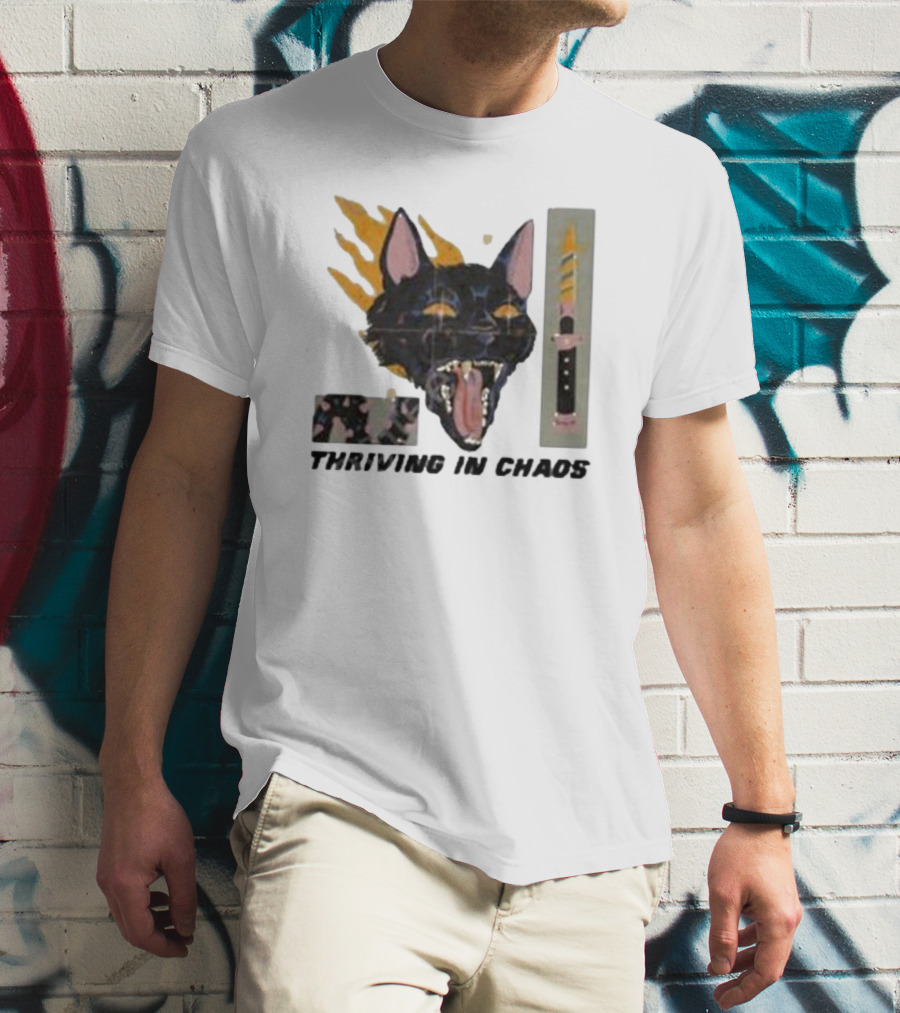 Galactixy Thriving In Chaos Cat With Flames And Dagger T-Shirt