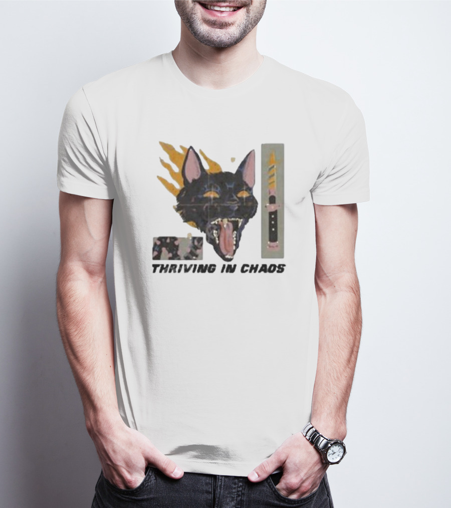 Galactixy Thriving In Chaos Cat With Flames And Dagger T-Shirt