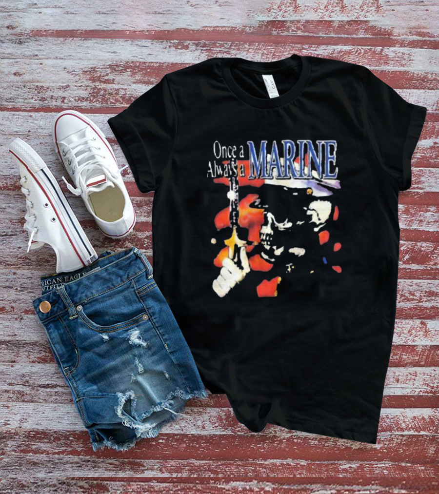 Once A Marine Always A Marine Skeleton With Rifle T-Shirt