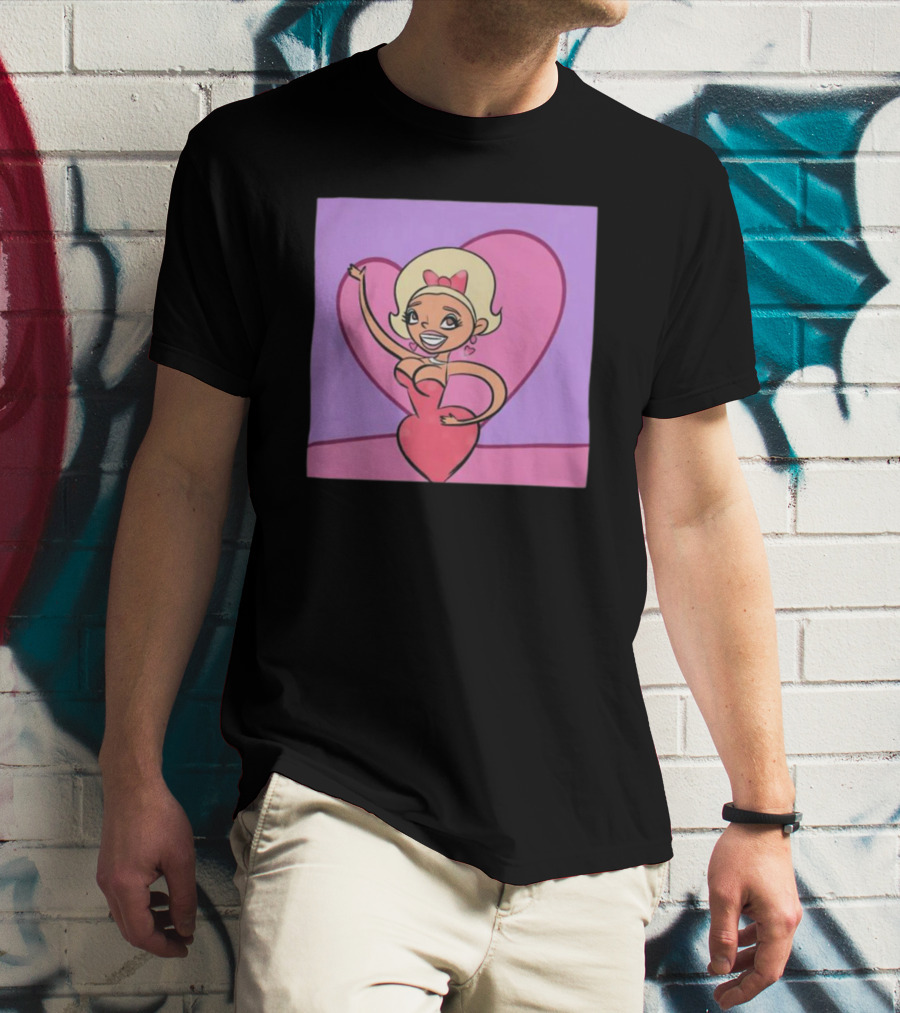 Jaymes Mansfield Cartoon Heart Outfit Pink Background T-Shirt