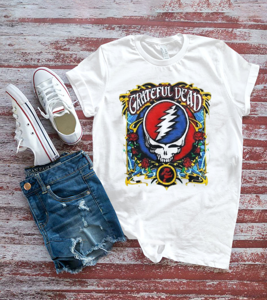 Grateful Dead Steal Your Face Skull With Roses And Lightning Bolt T-Shirt