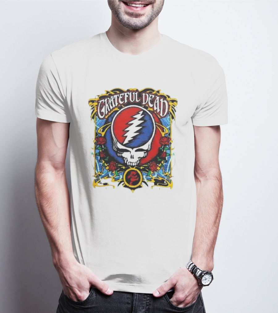 Grateful Dead Steal Your Face Skull With Roses And Lightning Bolt T-Shirt