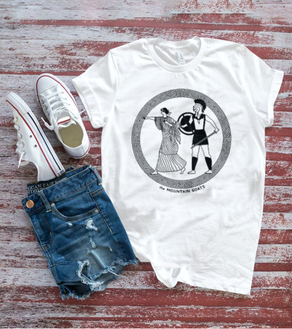 The Mountain Goats Thebes Ivory Greek Warrior And Woman In Circular Frame T-Shirt