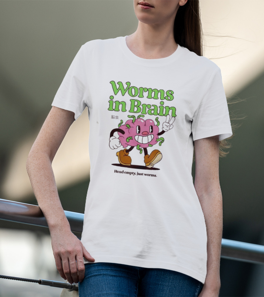 Worms In Brain Head Empty Just Worms Cartoon Brain Peace Sign T-Shirt