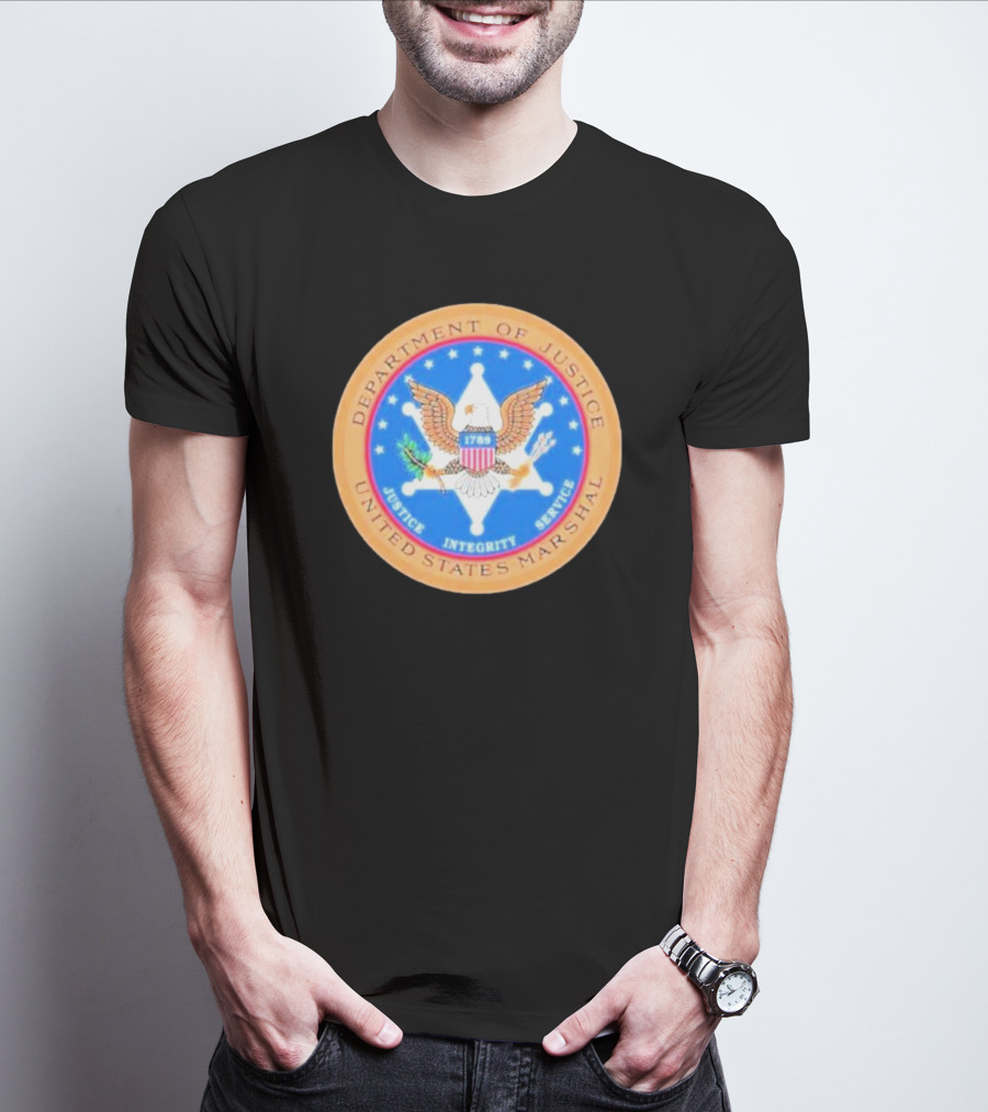 Department Of Justice United States Marshal Seal With Justice Integrity Service Eagle Emblem T-Shirt
