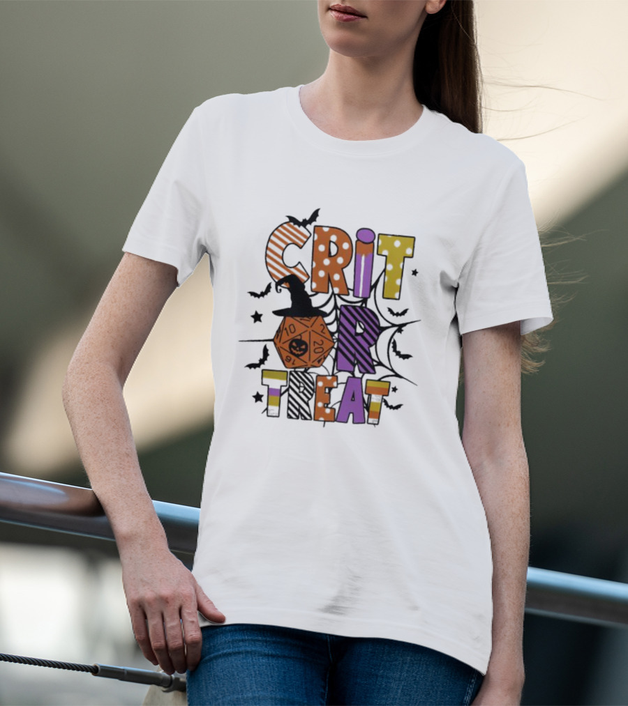 Crit Or Treat Dungeons And Dragons Halloween Dice Bat Spiders T-Shirt