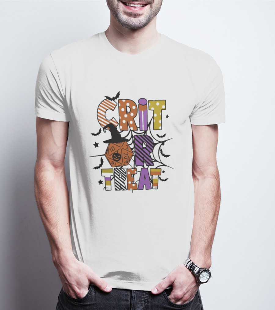 Crit Or Treat Dungeons And Dragons Halloween Dice Bat Spiders T-Shirt