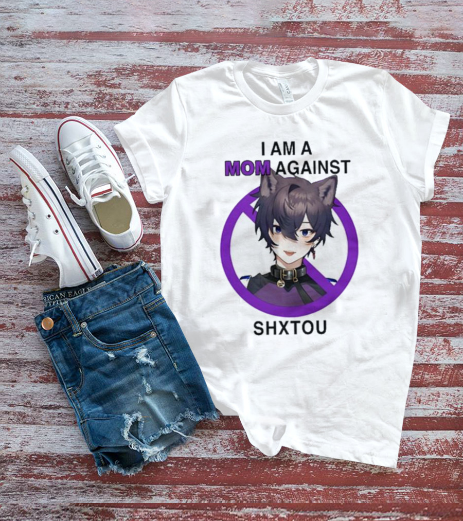 I Am A Mom Against Shxtou Character With Crossed Circle T-Shirt