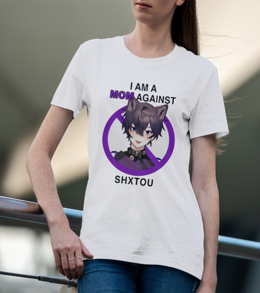 I Am A Mom Against Shxtou Character With Crossed Circle T-Shirt
