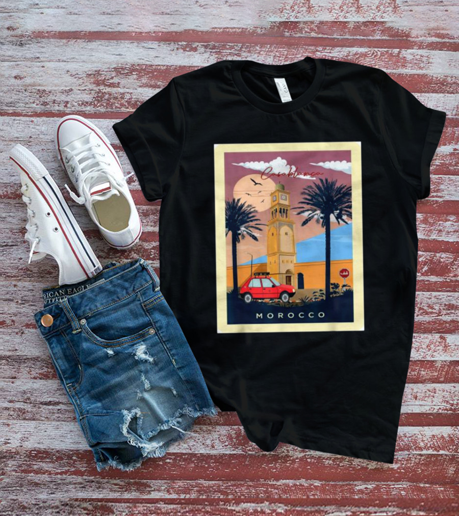 Casablanca Morocco Vintage Taxi And Architecture Scene T-Shirt