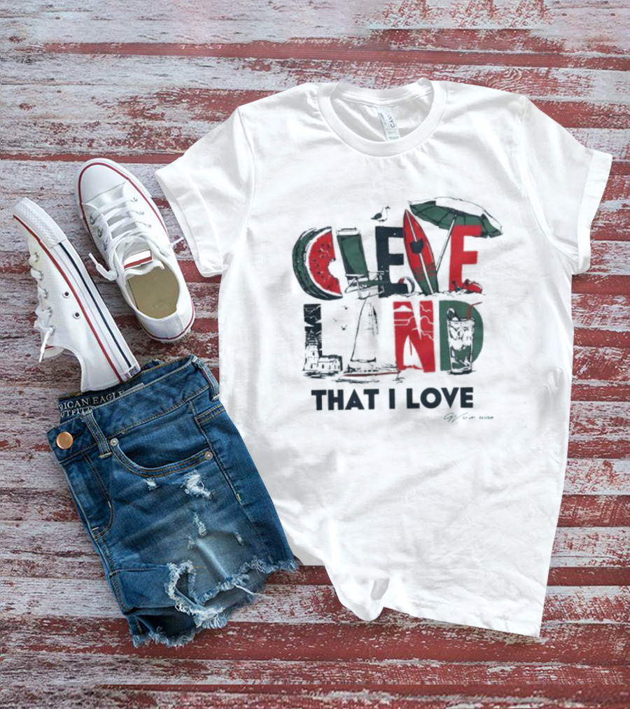 Cleveland Summer Watermelon Surfboard Umbrella Theme That I Love T-Shirt