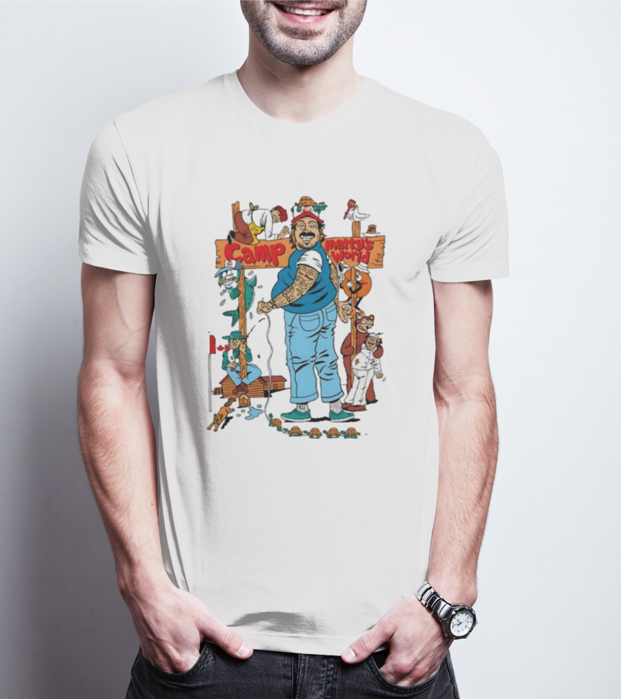 Camp Matty’s World Cartoon Adventure Characters And Colorful Scene T-Shirt