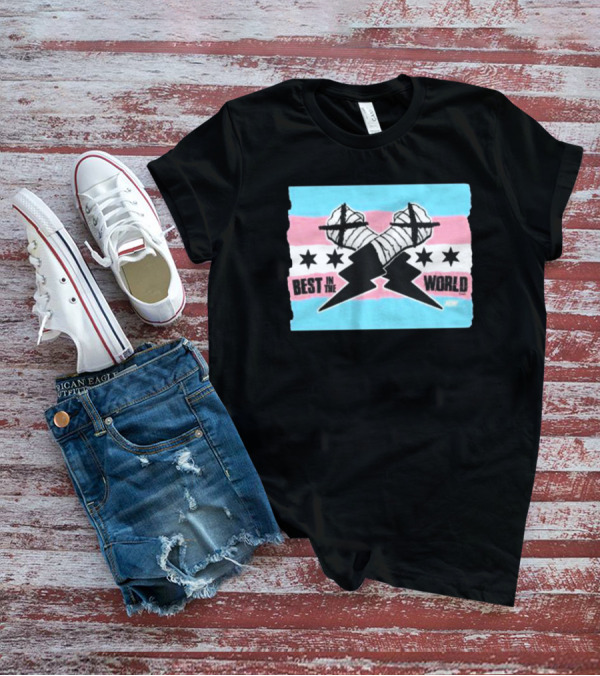 Shopaew Cm Punk Best In The World Trans Pride Flag With Fists And Stars T-Shirt