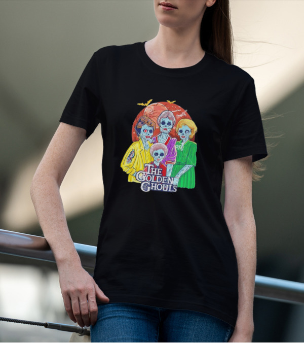 The Golden Ghouls Halloween Zombie Characters With Moon And Bats T-Shirt