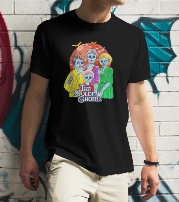 The Golden Ghouls Halloween Zombie Characters With Moon And Bats T-Shirt
