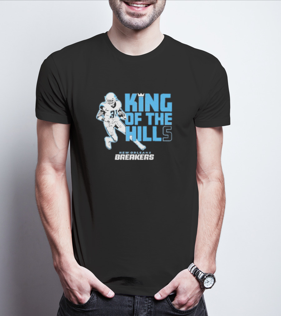 New Orleans Breakers King Of The Hills Football Player Action T-Shirt