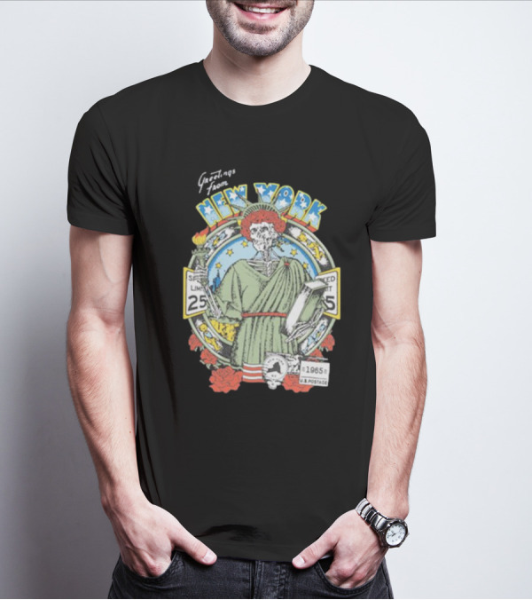 Greetings From New York Grateful Dead 1985 Skeleton Liberty Stamp United States T-Shirt