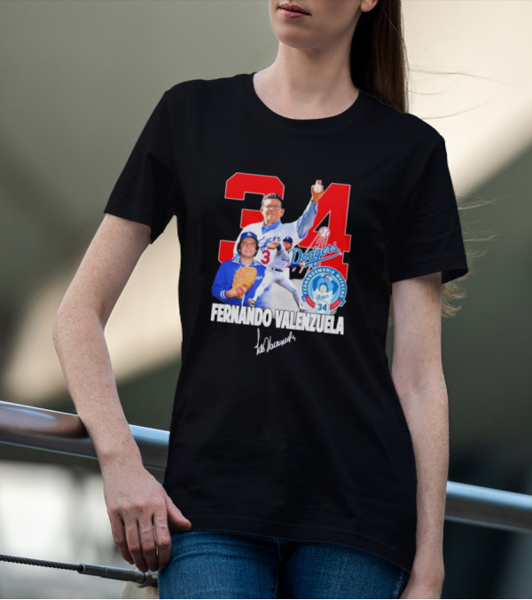 Dodgers Fernando Valenzuela Fernando Mania Weekend Signature 34 T-Shirt