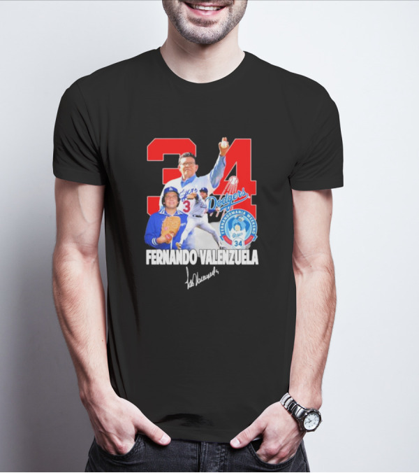 Dodgers Fernando Valenzuela Fernando Mania Weekend Signature 34 T-Shirt