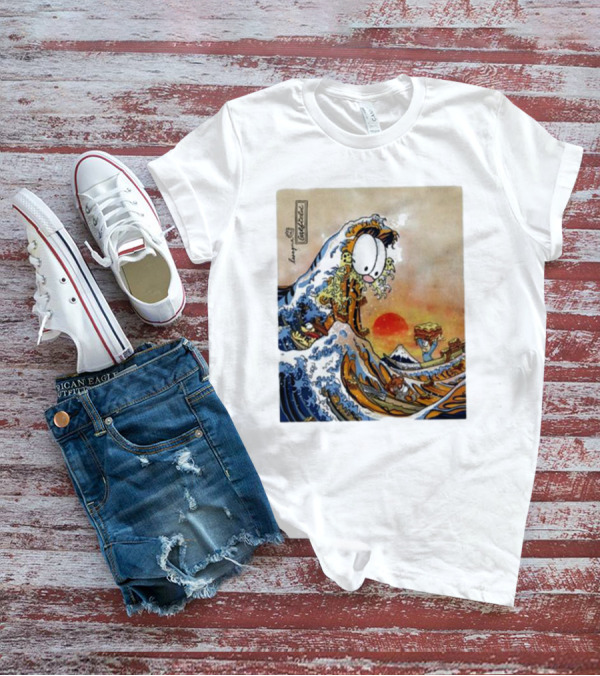 Garfield Great Wave Lasagna Hokusai T-Shirt