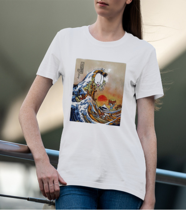 Garfield Great Wave Lasagna Hokusai T-Shirt