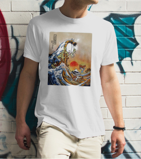 Garfield Great Wave Lasagna Hokusai T-Shirt