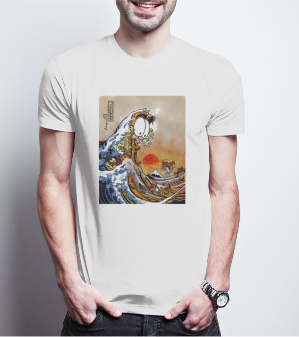 Garfield Great Wave Lasagna Hokusai T-Shirt