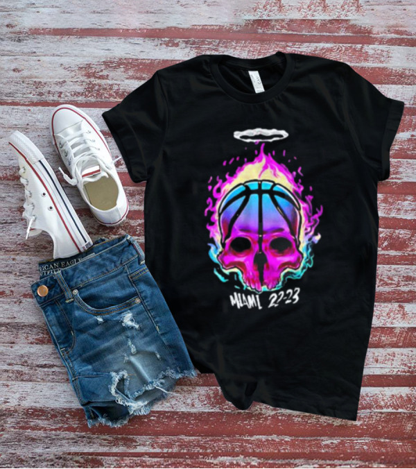 Kiwiclo Miami 22-23 Flaming Skull Basketball Halo T-Shirt