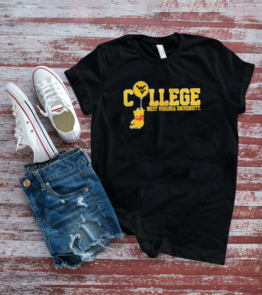 WVU Pooh Balloon West Virginia University College T-Shirt