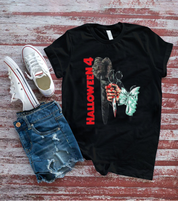 HALLOWEEN 4 SHADOW OF THE SHAPE MASK KNIFE HAND T-Shirt