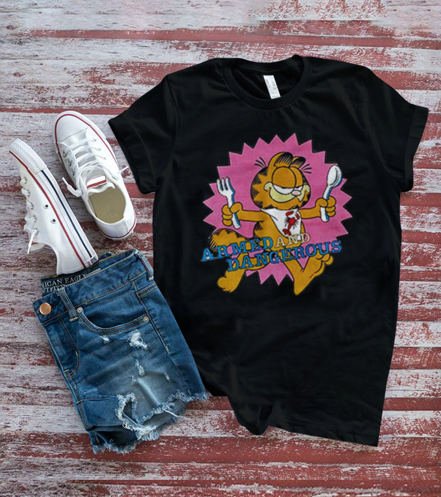 Vintage Garfield Armed And Dangerous Fork Spoon Iconic T-Shirt