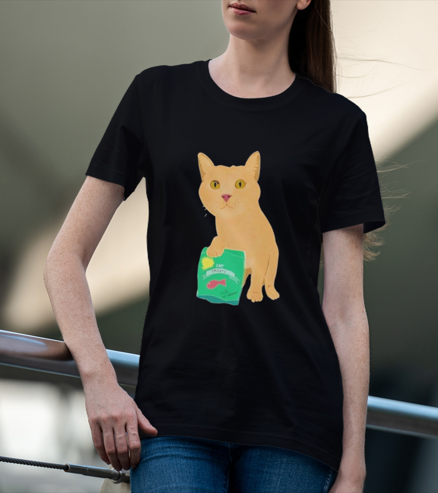 Cat Holding Bag With Cat Treats 100% Not Garbage T-Shirt