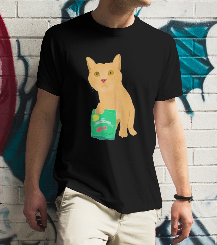 Cat Holding Bag With Cat Treats 100% Not Garbage T-Shirt