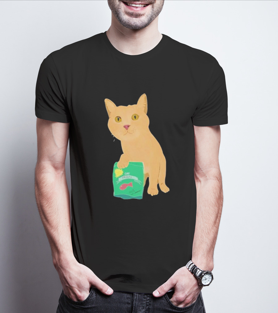 Cat Holding Bag With Cat Treats 100% Not Garbage T-Shirt