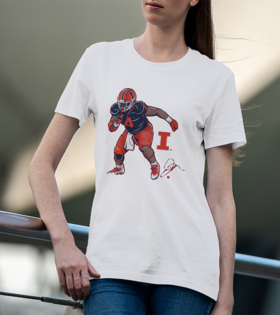 Illinois Football Jerzhan Newton Superstar Pose With Signature T-Shirt