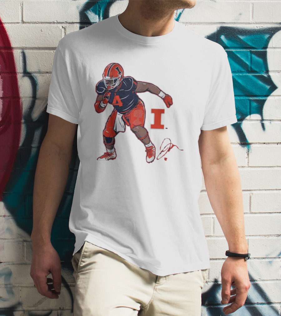 Illinois Football Jerzhan Newton Superstar Pose With Signature T-Shirt