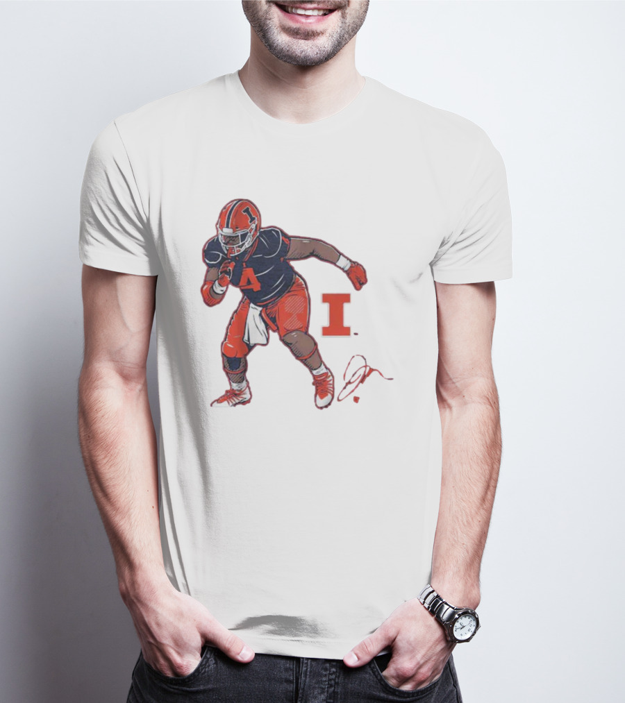 Illinois Football Jerzhan Newton Superstar Pose With Signature T-Shirt