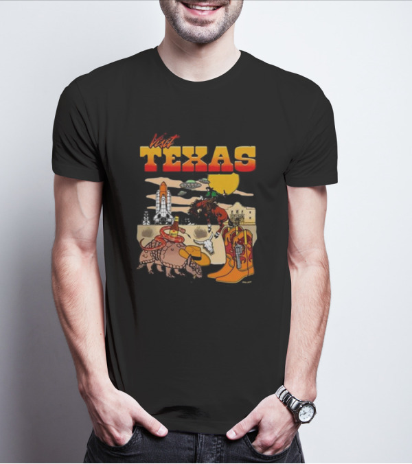 Visit Texas Armadillo Rocket Cowboy Boots Spaceship Rodeo Cowboy T-Shirt
