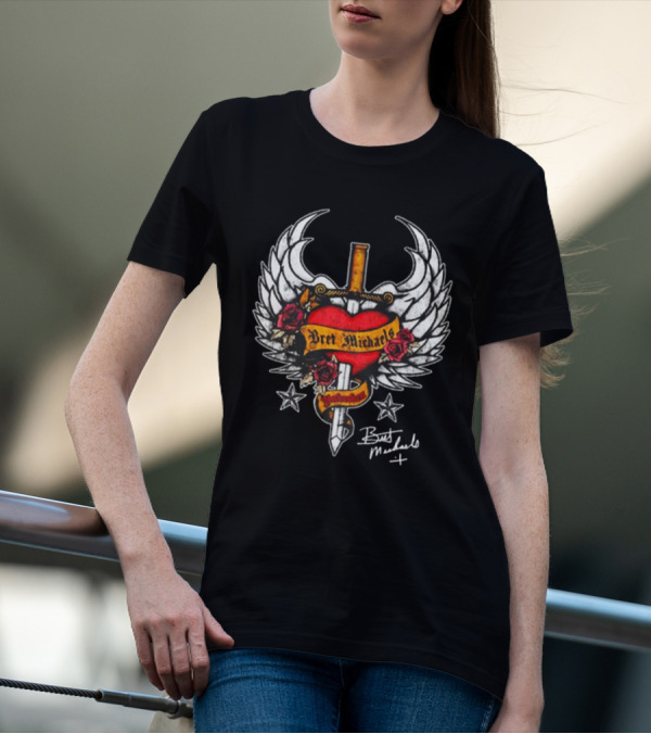 Bret Michaels Heart And Sword Winged Emblem With Roses And Stars T-Shirt