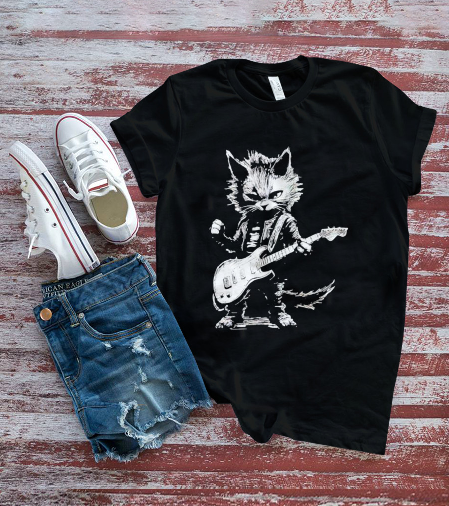 Guitar Cat Rock Kitty Playing Guitar Gifts For Her T-Shirt