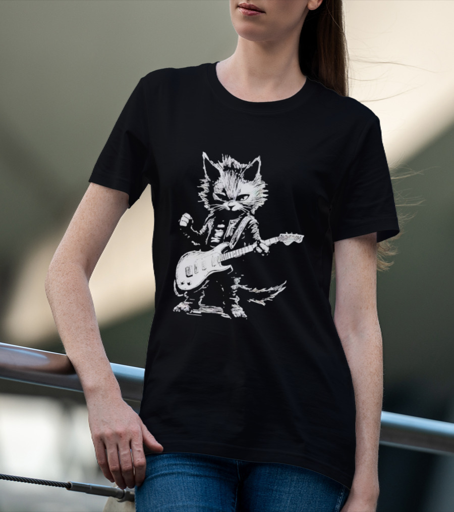 Guitar Cat Rock Kitty Playing Guitar Gifts For Her T-Shirt
