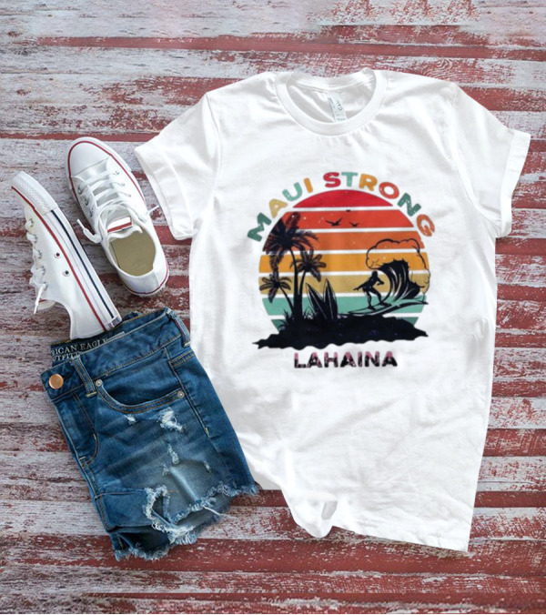 Maui Strong Lahaina Surfing Retro Palm Trees T-Shirt