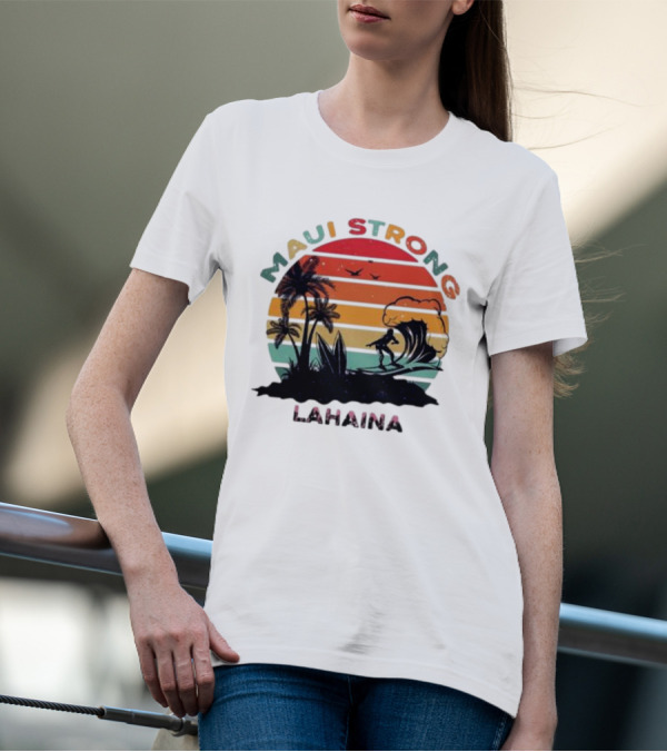 Maui Strong Lahaina Surfing Retro Palm Trees T-Shirt