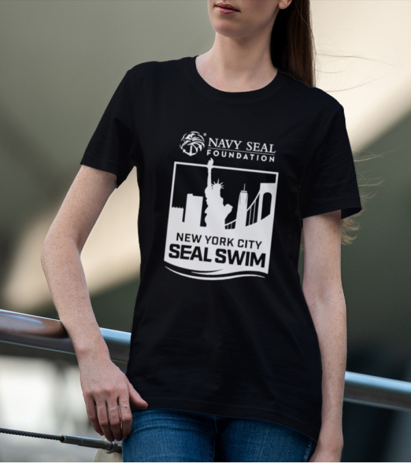 Navy Seal Foundation New York City Seal Swim Statue Liberty Skyline T-Shirt