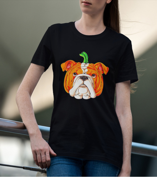 Pumpkin Bulldog Halloween Face Fusion T-Shirt
