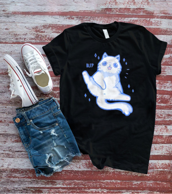 Xmorfina Blep Cute Cat With Tongue Out In Blue And White Cartoon T-Shirt