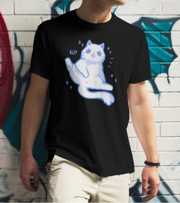 Xmorfina Blep Cute Cat With Tongue Out In Blue And White Cartoon T-Shirt