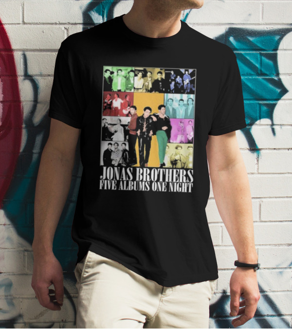 Jonas Brothers Five Albums One Night Multicolor Photo Collage T-Shirt